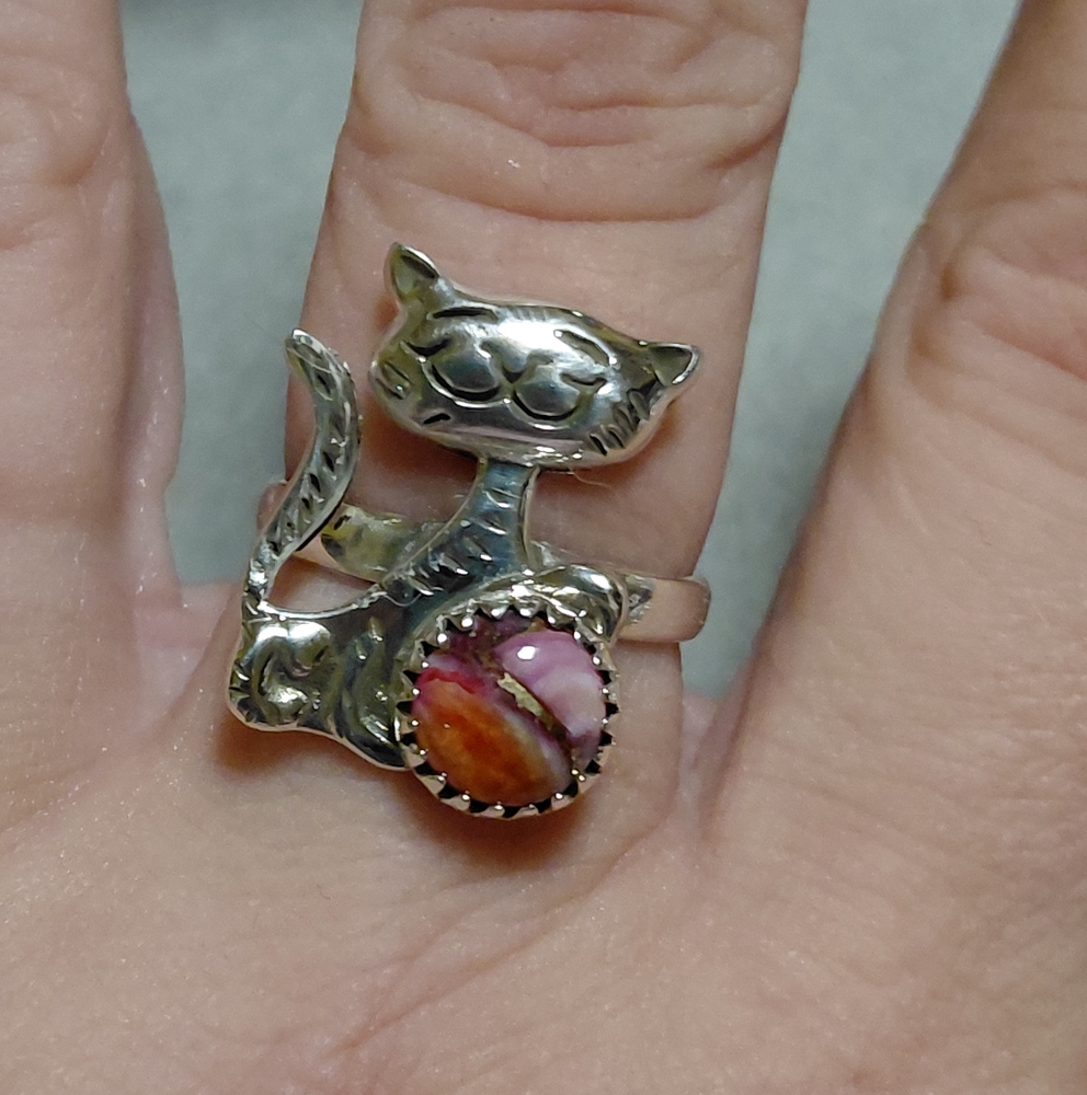 Pink Dahlia Sterling Silver Cat Ring - Picture 5 of 10